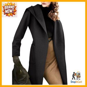 Wool Blend Trench Coat Long Sleeve Open Front Belted Casual Chic Winter Overcoat